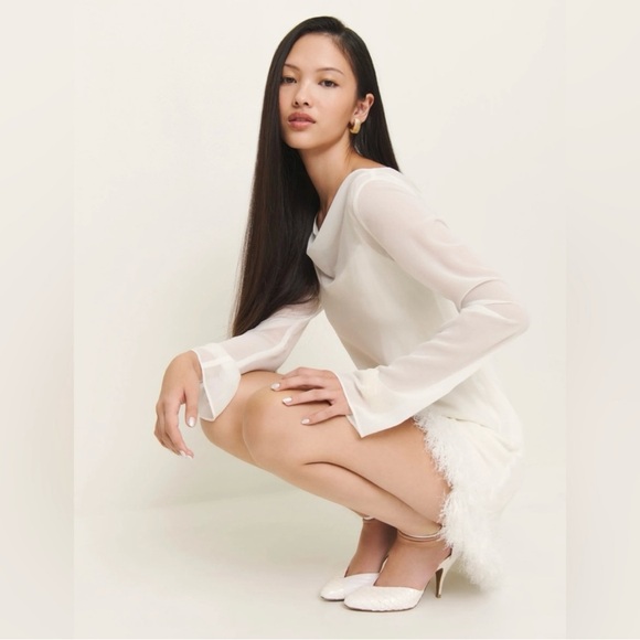 Reformation Tetty Dress Ivory - Size 12 - Picture 3 of 6